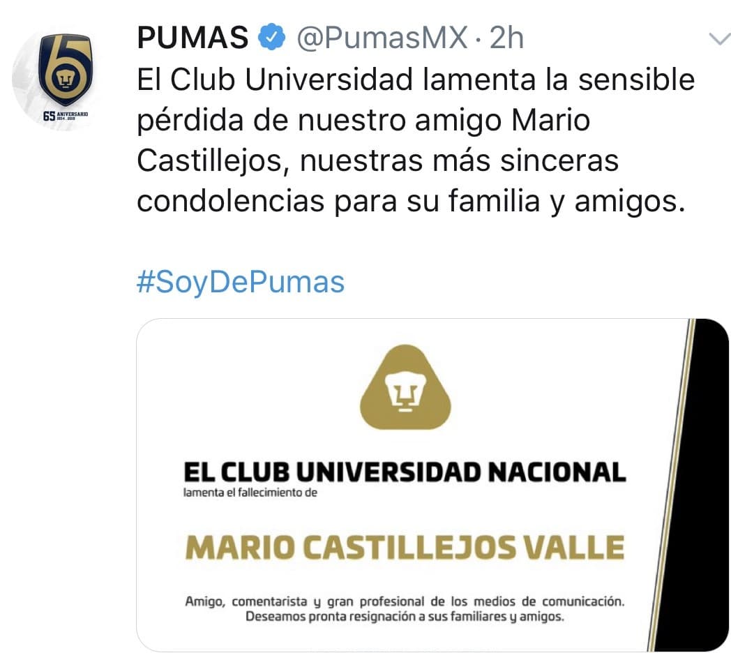 Los clubes de la Liga MX, se unieron para darle el pésame a la familia de Mario Castillejos, quién falleció este miércoles 18 de septiembre.