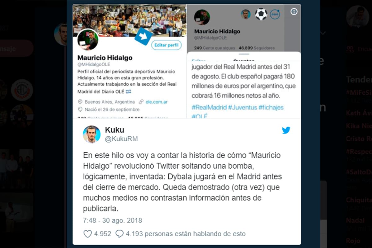 Y así llegamos a la cuenta del usuario quien creó el rumor.