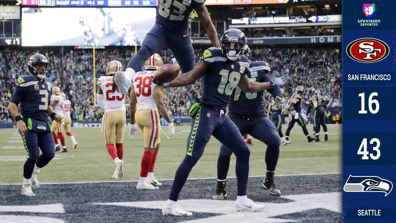 Los 49ers fueron apaleados por los Seahawks que vieron brillar a Jaron Brown y Russell Wilson combinándose para 2 TDs.