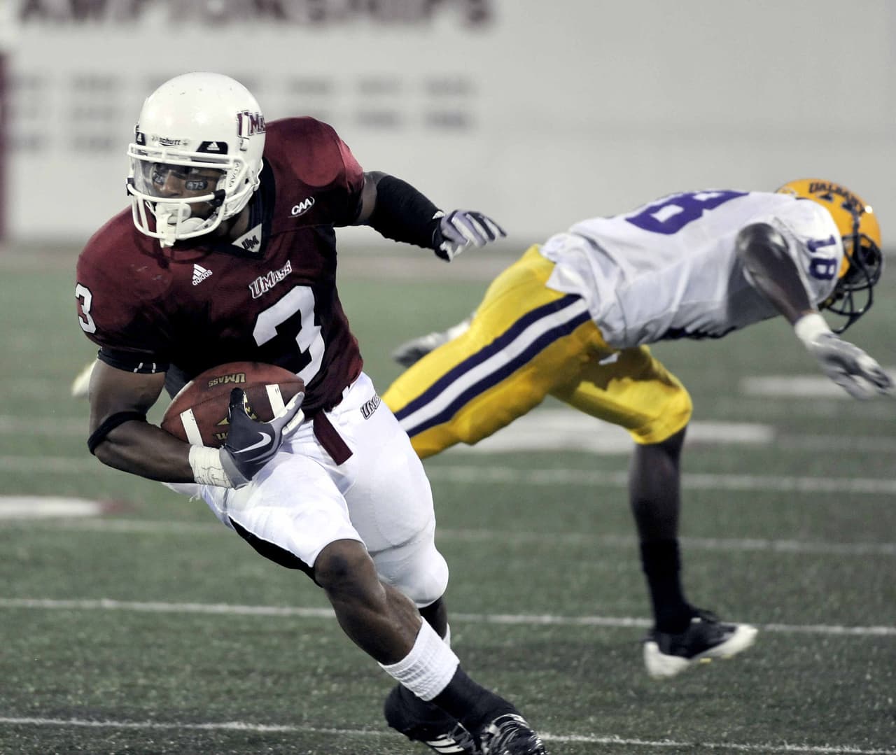 Sus estudios universitarios los realizó en la Universidad de Massachusetts. Al principio tuvo problemas académicos pero fue elegible para jugar a partir del año 2007. Sus 131 recepciones es la cuarta cifra más alta en la historia de éste colegio. Se graduó en 2009 sin que los buscadores de talento de la NFL le hicieran caso