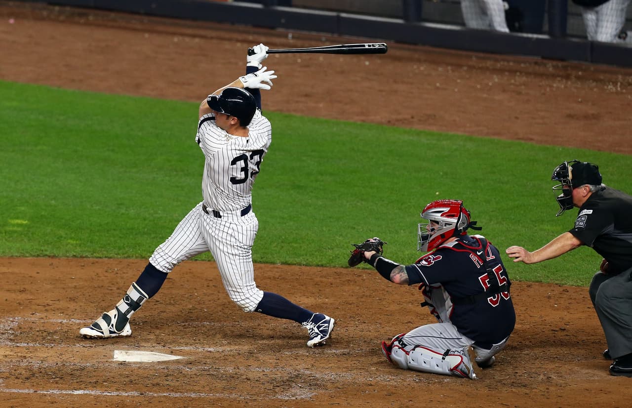 Greg Bird durante el home run solitario en la séptima entrada.