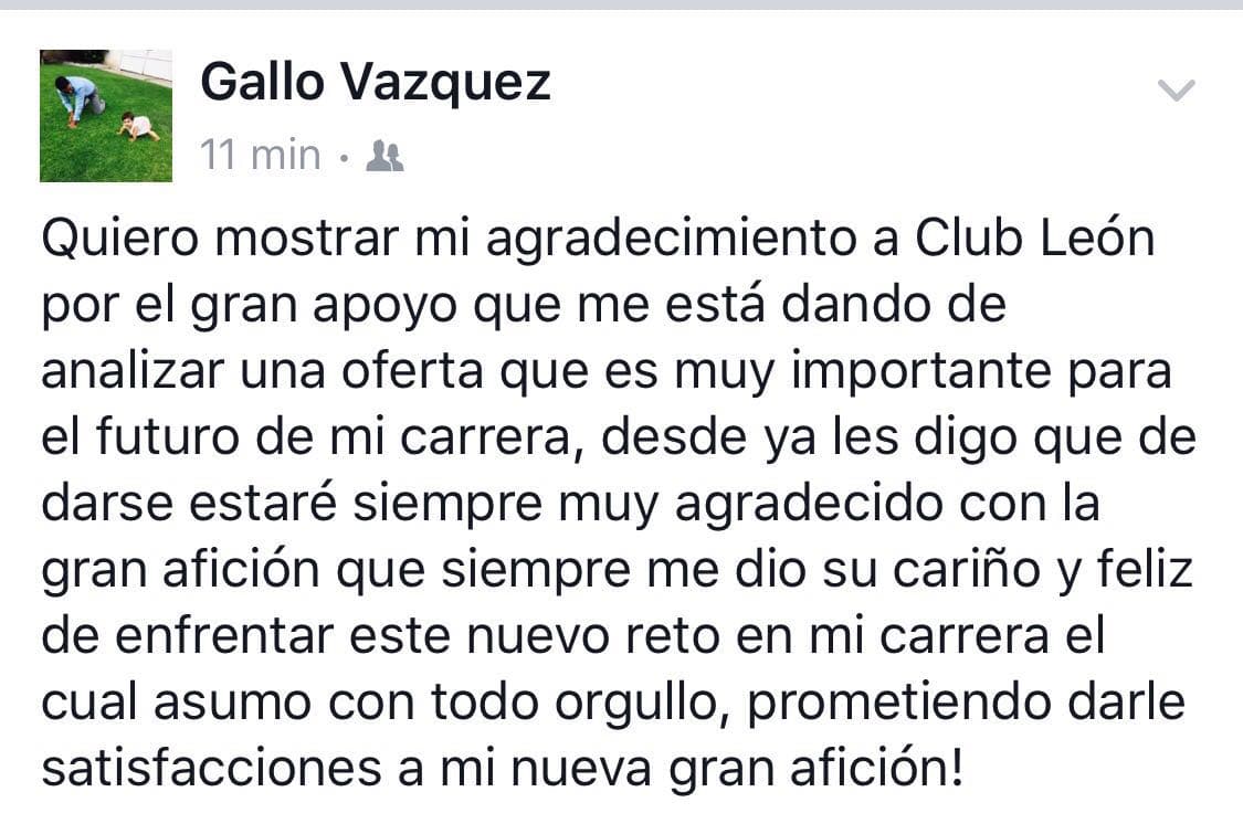 El 'Gallo' Vázquez escribió un mensaje que revela su futuro