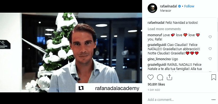 El legendario tenista español Rafael Nadal deseando felices fiestas.