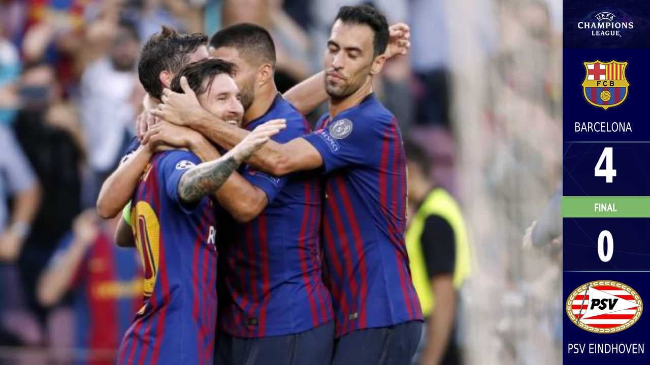 Tremenda pegada del Barcelona y exhibición de Messi para un contundente 4-0 al PSV