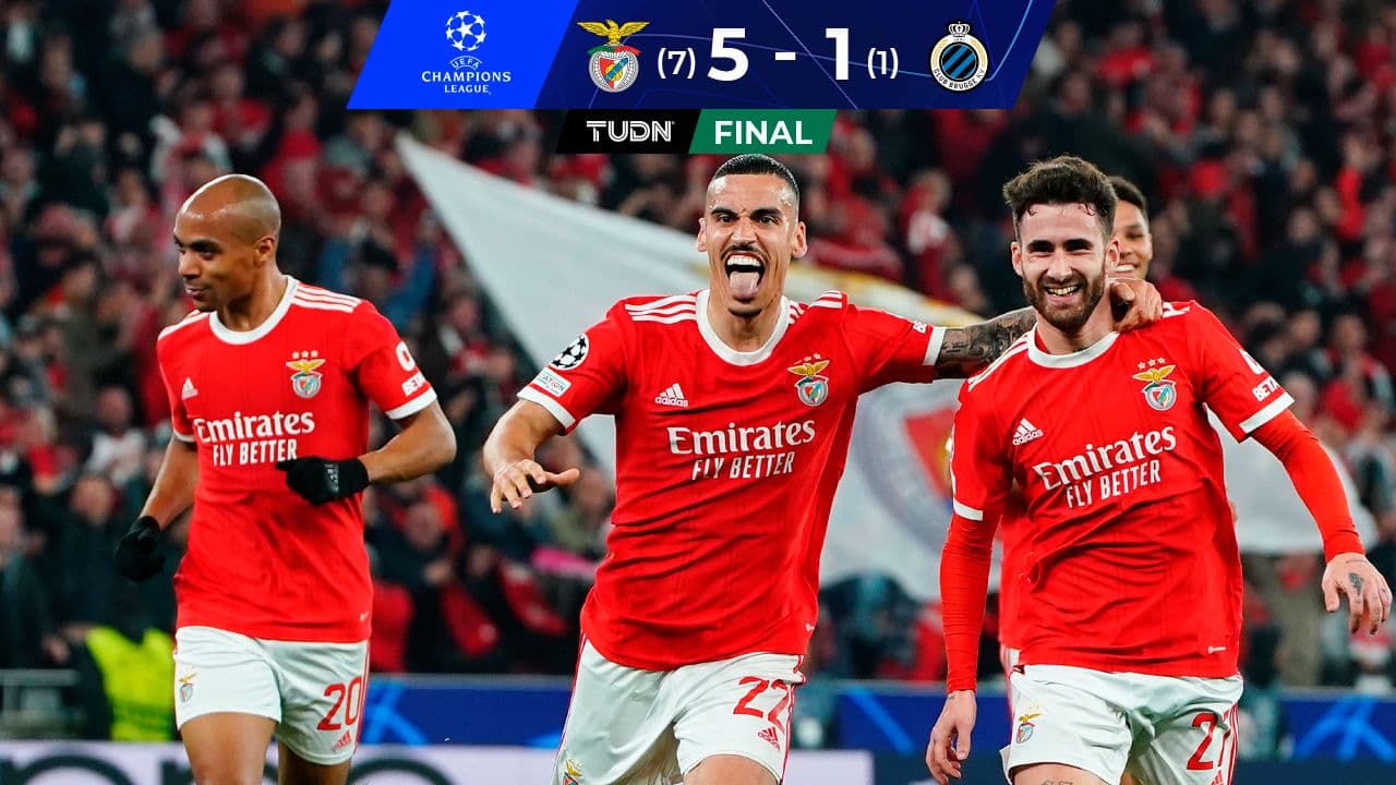 ¡'Manita' y a Cuartos! Benfica golea al Brujas y avanza en Champions
