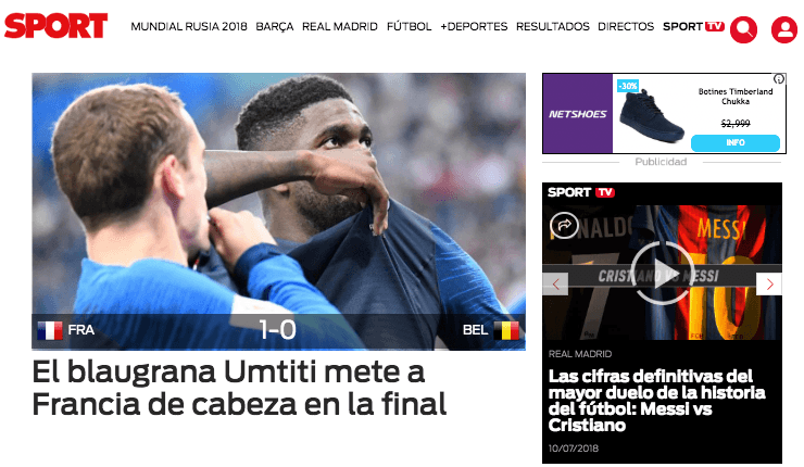 El diario deportivo 
<i>SPORT</i>, de España, resalta la labor del jugador del FC Barcelona y de la selección francesa, Samuel Umtiti.