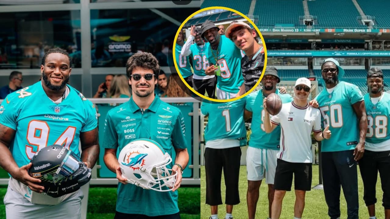 Pilotos de Fórmula 1 tienen divertido cruce con jugadores de Dolphins 