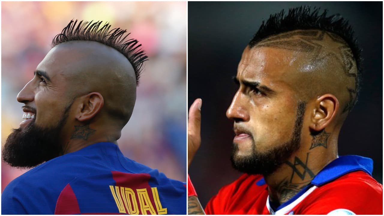 <b>Arturo Vidal</b>
<br>- 'El Rey' Arutro Vidal, ha ocupado desde hace muchos años el clásico peinado con moicana y le ha añadido algunos distintivos en la parte lateral donde tiene menos cabello, respetando su firme cabellera en el centro de la cabeza.