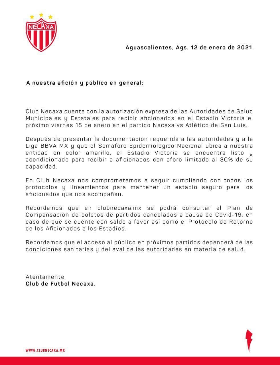 Oficial: Necaxa abrirá sus puertas para la J-2