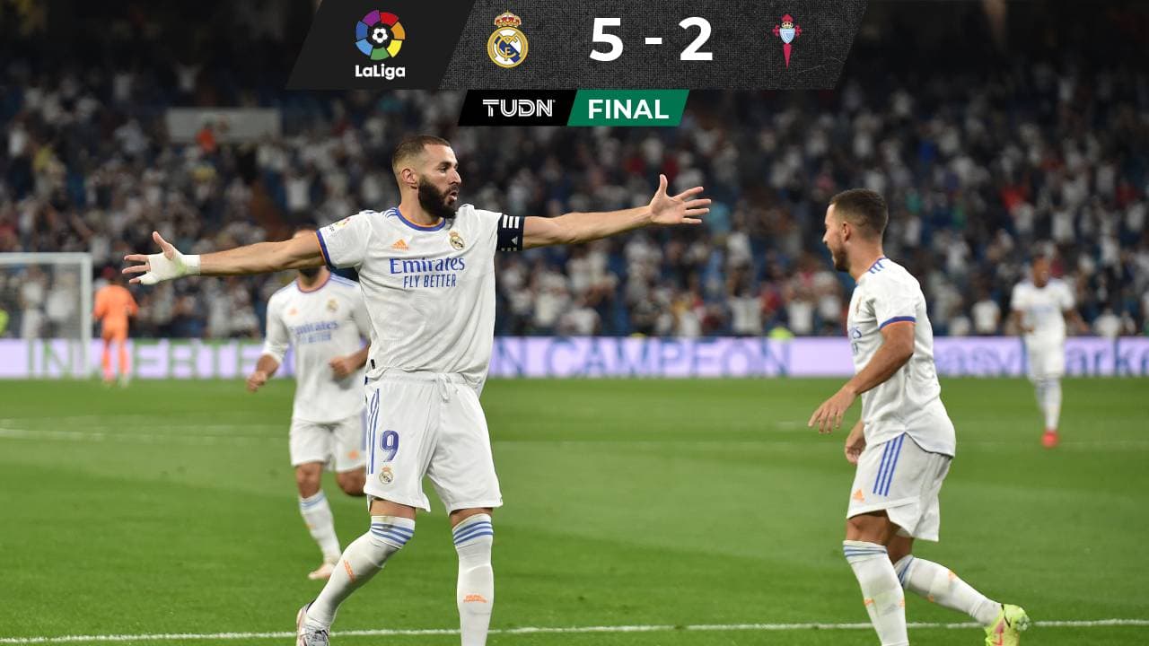 ¡Brutal! Benzema destroza al Celta con triplete en el Bernabéu