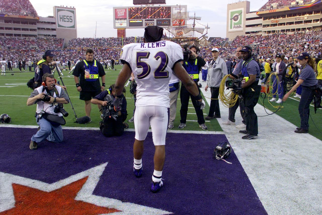 Ray Lewis en el Super Bowl XXXV en Tampa, Florida ante los New York Giants.