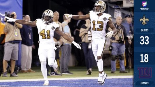 De la mano de Alvin Kamara los Saints vencen a los Giants en MetLife Stadium. En la segunda mitad (41) Kamara anotó tres touchdowns que abrieron la puerta al triunfo de New Orleans.