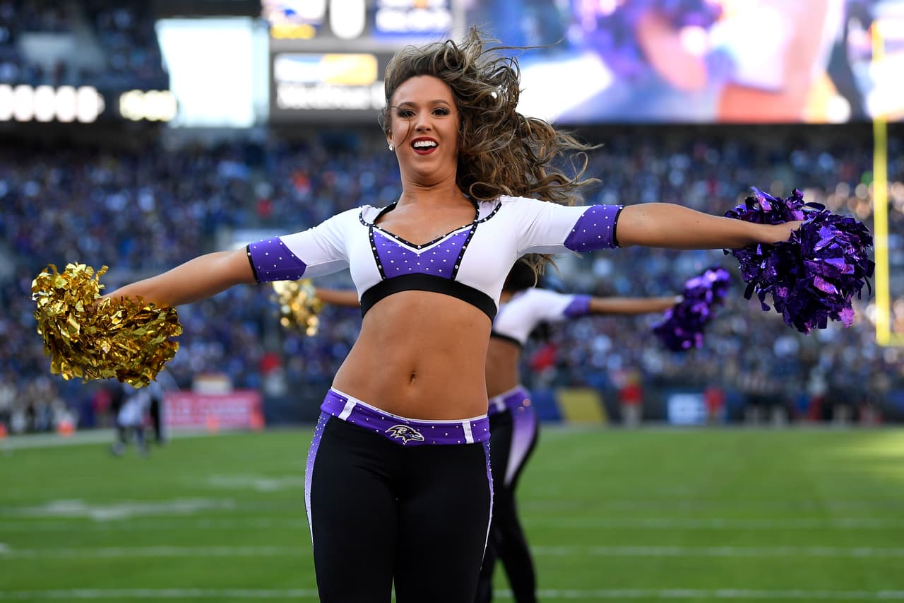 A Baltimore Ravens cheerleader performs in the first half of an NFL wild card playoff football game between the Ravens and the Los Angeles Chargers, Sunday, Jan. 6, 2019, in Baltimore. (AP Photo/Nick Wass)