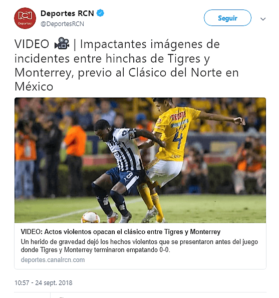 La famosa cadena colombiana 
<i>RCN</i> divlugó, de igual manera, el video donde se aprecia lo lamentable de una pasión desmedida y desbordada.