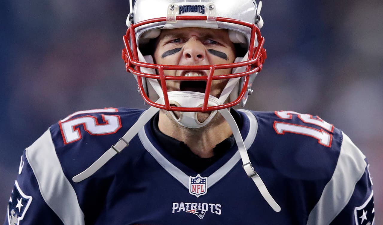 New England Patriots quarterback Tom Brady (12) yells as he takes to the field before an NFL football game, Sunday, Nov. 13, 2016, in Foxborough, Mass. (AP Photo/Charles Krupa)