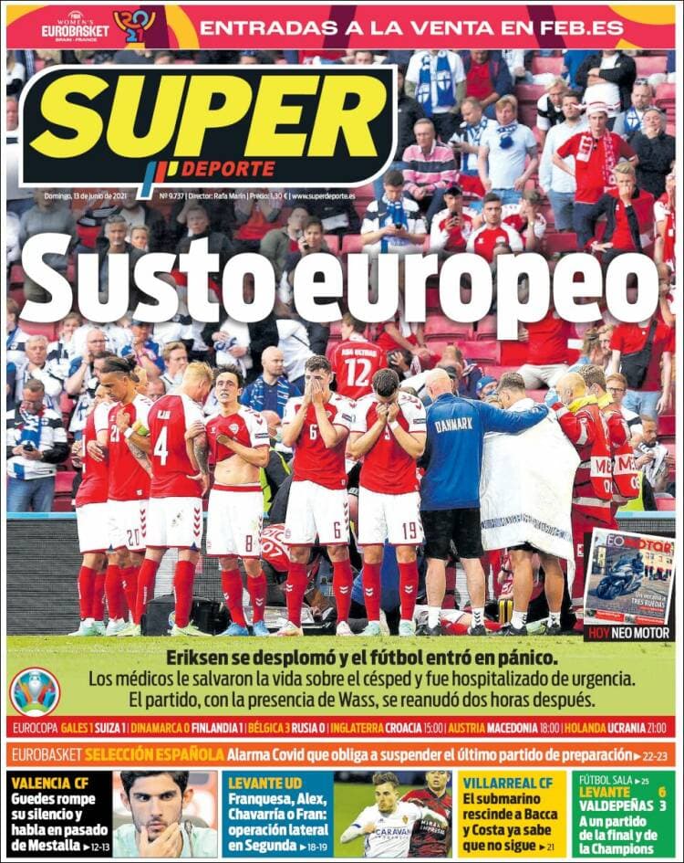 Estas fueron las portadas de la prensa tras el accidente del futbolista Christian Eriksen durante el partido Dinamarca-Finlandia en la Euro 2020.