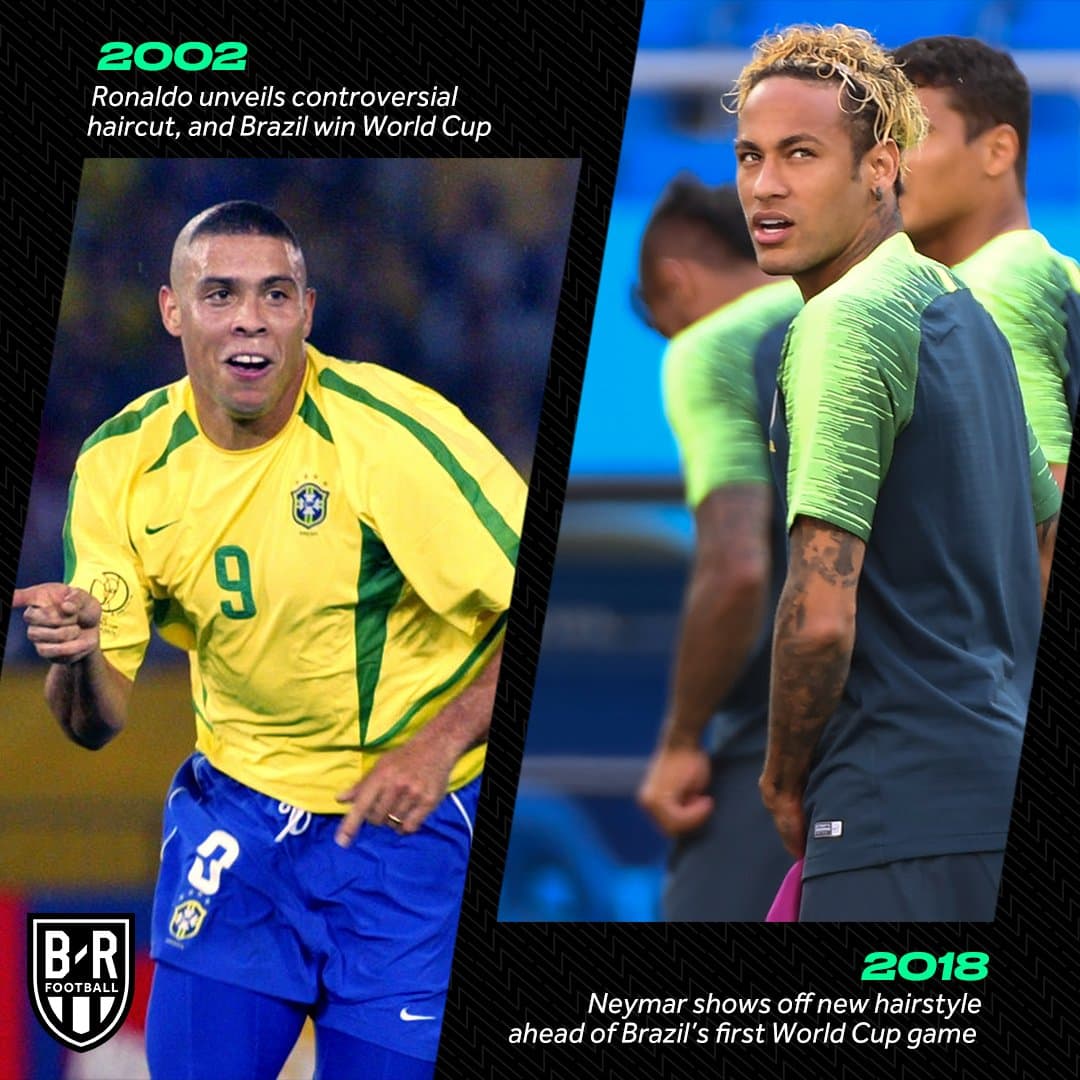 2002: Ronaldo con un controversial corte de pelo y Brasil gana el Mundial. 2018: Neymar y un nuevo corte de pelo antes del primer partido de Brasil en el Mundial.