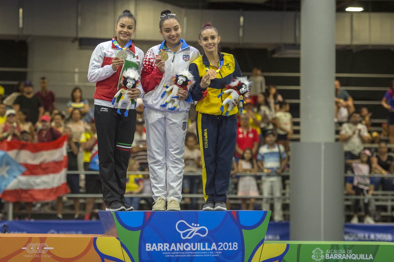 En la viga de equilibrio el oro fue para la puertorriqueña Cristian León, la plata para la mexicana Jimena Moreno y el bronce para Dayana Arcila.