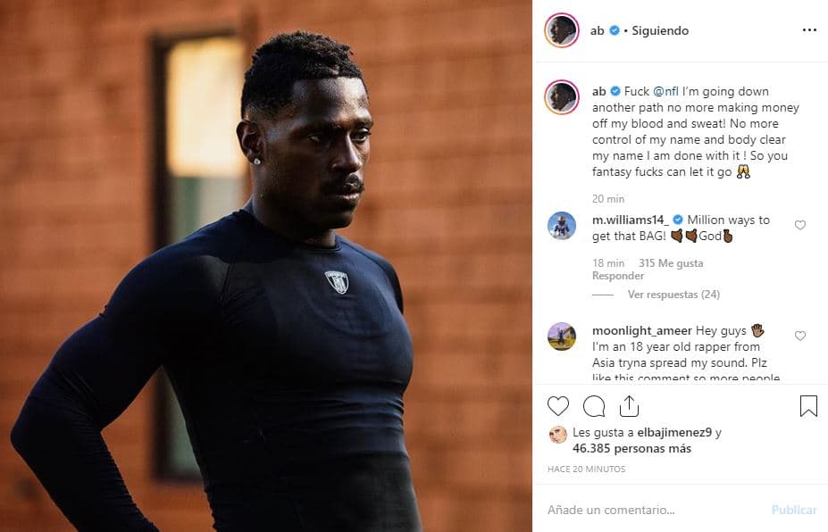 Mensaje publicado por Antonio Brown en Ínstagram tiempo después de haberlo subido a Twitter. Aunque el contenido es distinto, la escencia se mantiene.