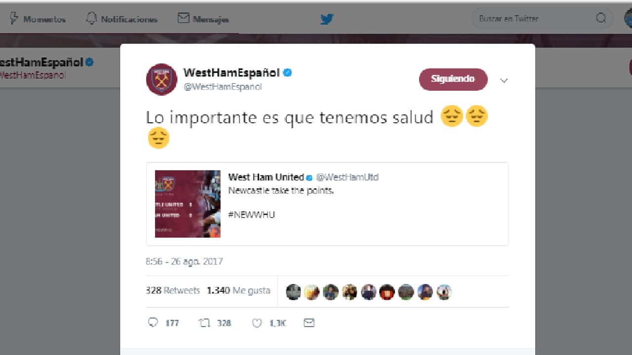 Así fue cómo la cuenta en español del equipo inglés tuitéo tras la derrota.