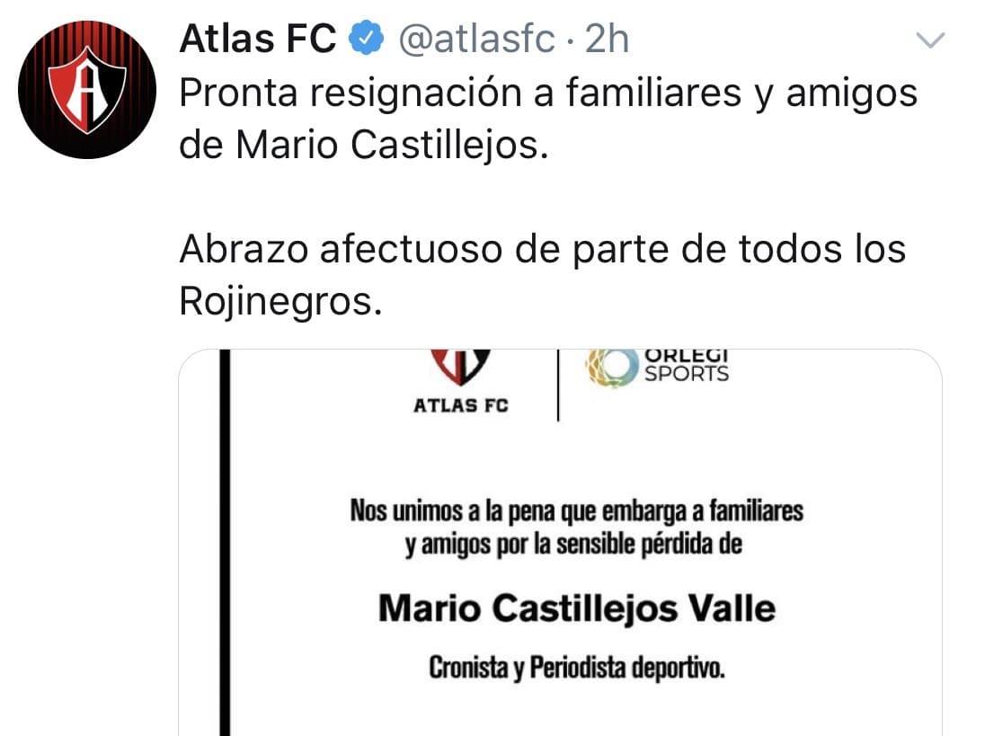 Los clubes de la Liga MX, se unieron para darle el pésame a la familia de Mario Castillejos, quién falleció este miércoles 18 de septiembre.