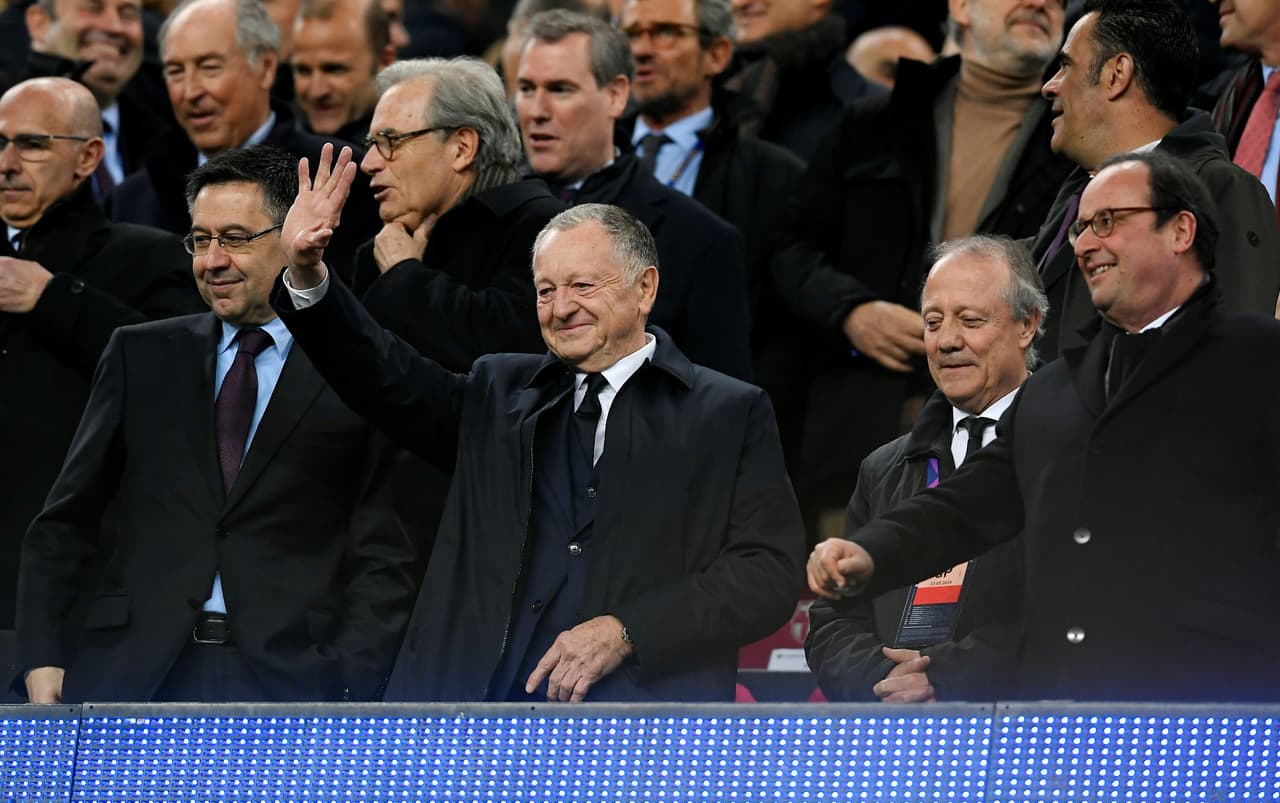 Aulas vio el partido junto con el presidente del Barcelona y el ex presidente de Francia.