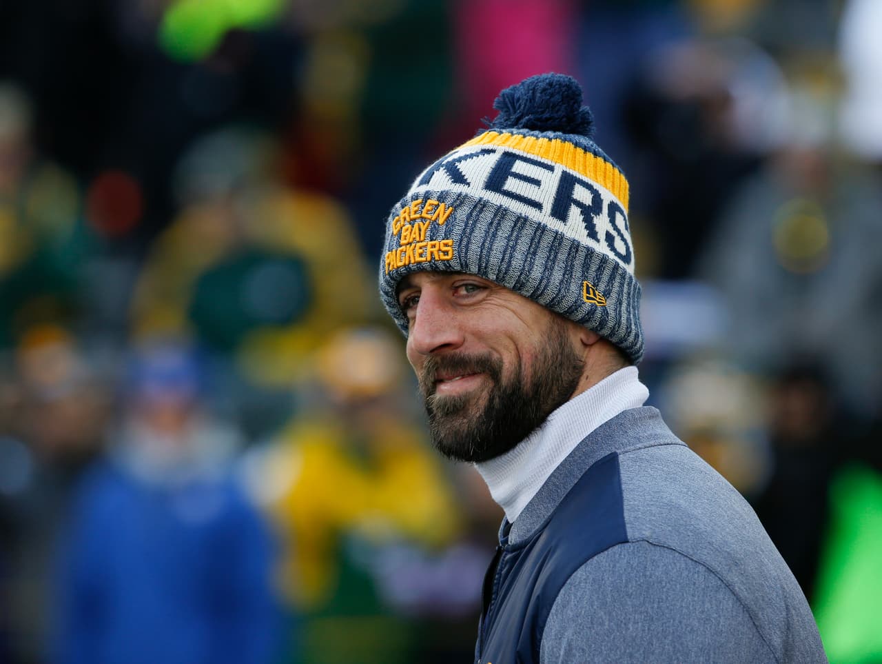 Green Bay Packers' Aaron Rodgers is seen before an NFL football game against the Baltimore Ravens Sunday, Nov. 19, 2017, in Green Bay, Wis. (AP Photo/Mike Roemer)