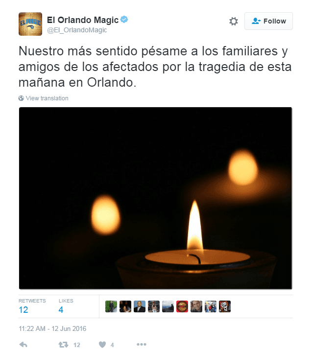 El deporte también lamenta ataque en Orlando