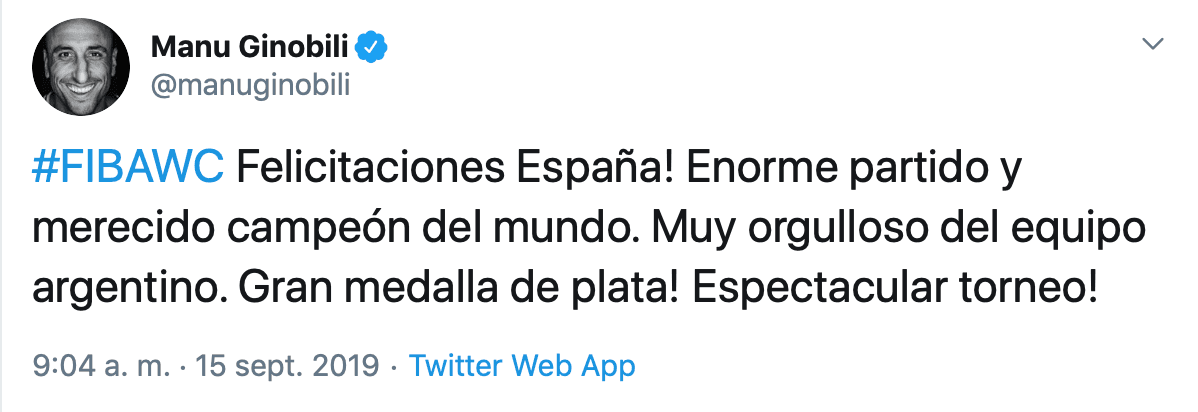 Manu Ginobili felicita al campeón.