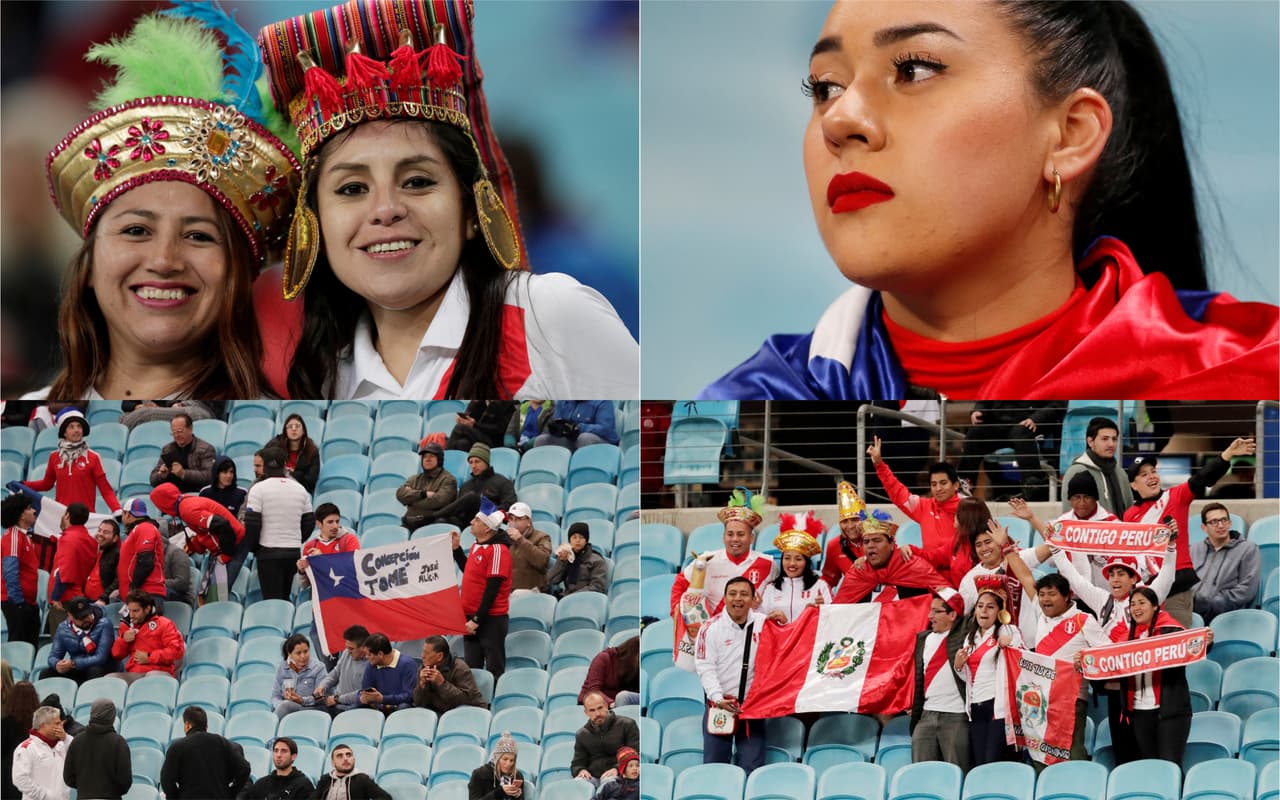 Por el boleto a la gran Final de la Copa América dos férreos rivales como Péru y Chile se veían las caras en Arena do Gremio en Porto Alegre. Las aficiones peruana y chilena se dejaron sentir en la sureña ciudad brasileña para apoyar a su selección y alentar para conseguir el pase al juego por el título. Los peruanos, sin embargo, mostraron el músculo por su numerosidad.