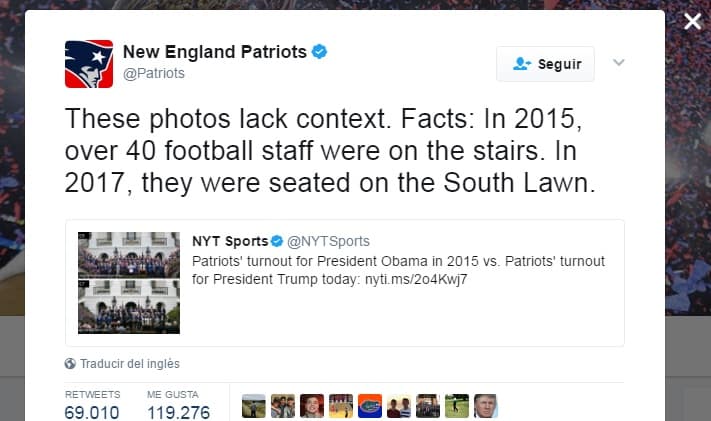 New England Patriots desmienten haber desairado foto oficial con Donald Trump