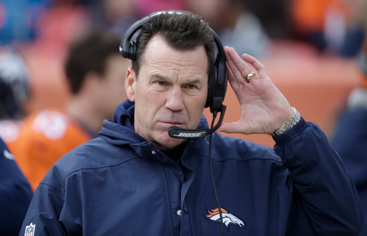 Denver Broncos head coach Gary Kubiak stands on the sideline before an NFL football game against the Oakland Raiders, Sunday, Jan. 1, 2017, in Denver. (AP Photo/Jack Dempsey)