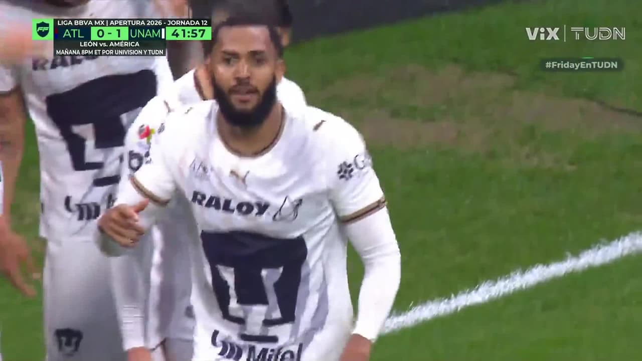 ¡Gol de los Pumas! Juninho gana la espalda del defensa y remata para abrir el marcador ante Atlante
