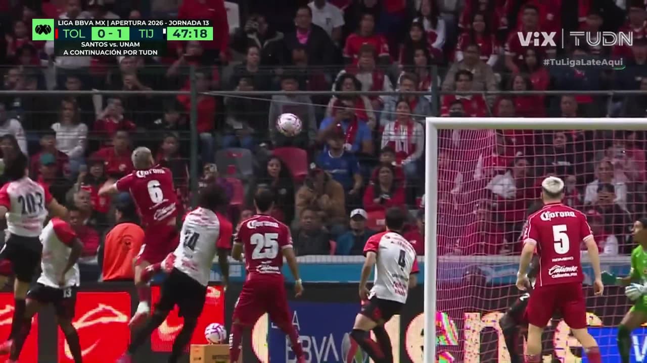¡Solo cerca el remate de Pereira! Toluca a nada del empate