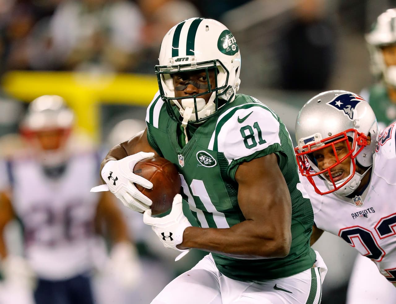 New York Jets wide receiver Quincy Enunwa during an NFL football game against the New England Patriots at MetLife Stadium in East Rutherford, N.J. Sunday, Nov. 17, 2016. (Winslow Townson/AP Images for Panini)
