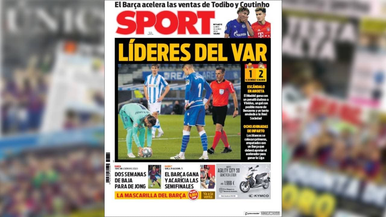 Sport lo tiene claro: 'Líderes del VAR' luego de que anularan un gol legítimo en contra del Madrid y estos se llevaran los tres puntos.