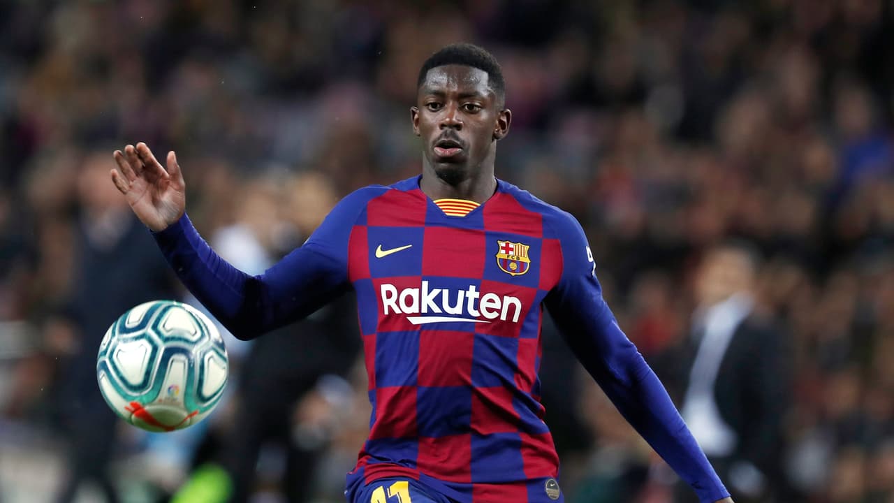 Barcelona's Ousmane Dembele during a Spanish La Liga soccer match between Barcelona and Celta at the Camp Nou stadium in Barcelona, Spain, Nov. 9, 2019. (AP Photo/Joan Monfort)