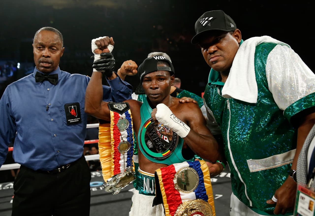LAS VEGAS, NV - NOVEMBER 21: Guillermo Rigondeaux celebrates after his unanimous decision victory against Drian Francisco during their junior featherweight bout at the Mandalay Bay Events Center on November 21, 2015 in Las Vegas, Nevada. (Photo by Isaac Brekken/Getty Images)