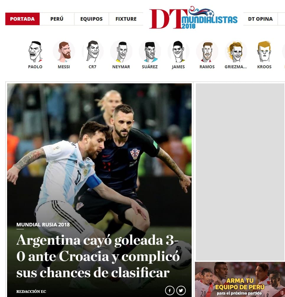 El Comercio (Perú) fue más mesurado luego del fracaso de su propia selección.