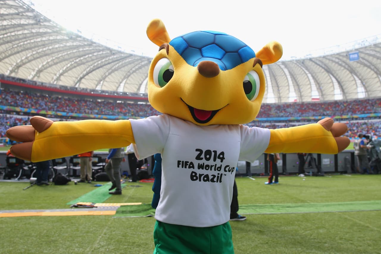 Fuleco, un tatú (armadillo) de Brasil con concha azul y ojos verdes (colores de la bandera del anfitrión), fue el representante del Mundial de 2014. Animal representativo de ese país.
