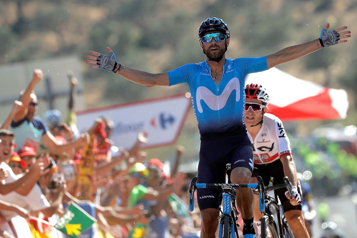 Alejandro Valverde, ciclista español del equipo Movistar, ganó la segunda etapa de la Vuelta a España sobre 163,9 kilómetros entre Marbella y Caminito del Rey.