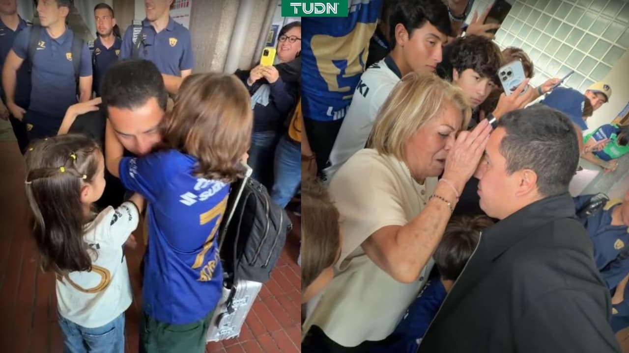 Efraín Juárez recibe la bendición de sus hijos y su madre al llegar a CU