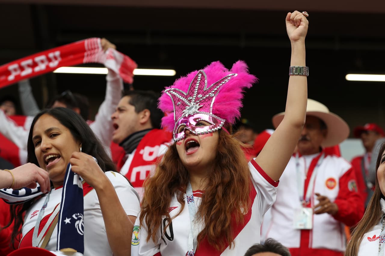 YEKATERINBURG, RUSSIA - JUNE 21: A Peru fan enjoys the pre match atmosphere prior to the 2018 FIFA World Cup Russia group C match between France and Peru at Ekaterinburg Arena on June 21, 2018 in Yekaterinburg, Russia. (Photo by Catherine Ivill/Getty Images)