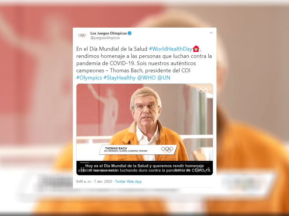 Los Juegos Olímpicos con mensaje de Thomas Bach, presidente del Comité Olímpico Internacional.