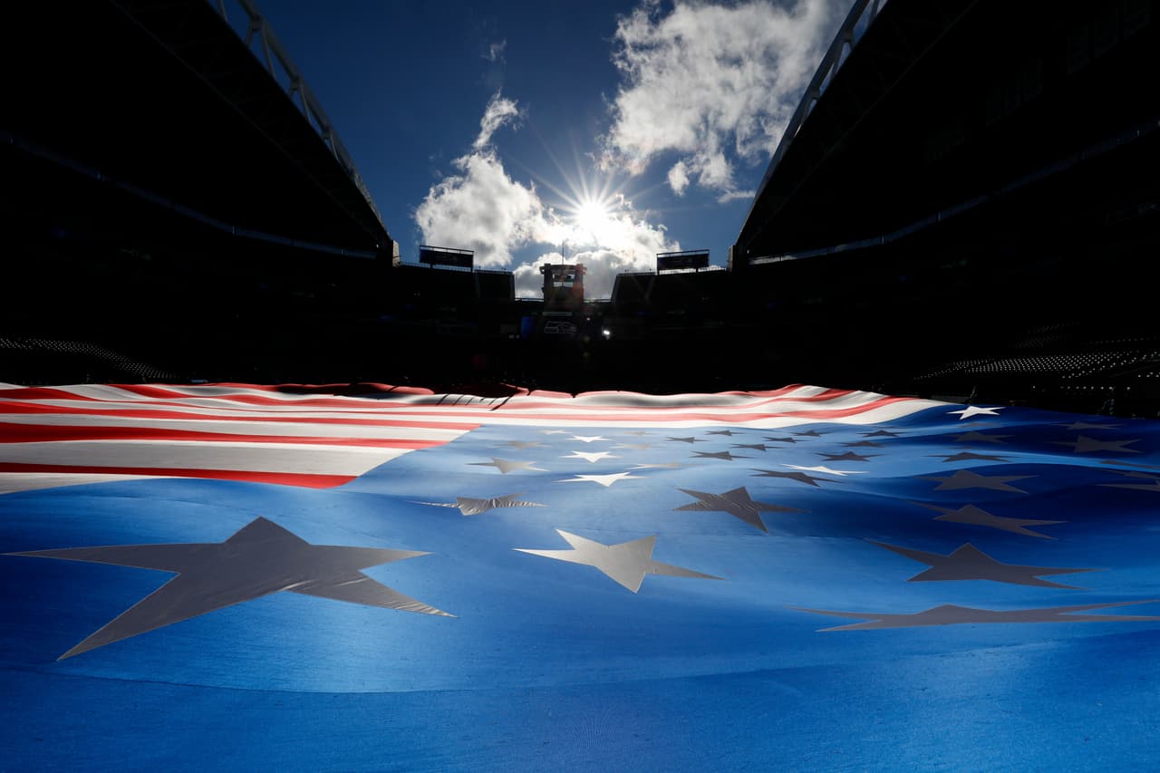 A general view of CenturyLink Field with an American flag on the field prior to an NFL football game between the Seattle Seahawks and the Carolina Panthers on Sunday, Dec. 4, 2016, in Seattle. Seattle won 40-7. (Aaron M. Sprecher via AP)