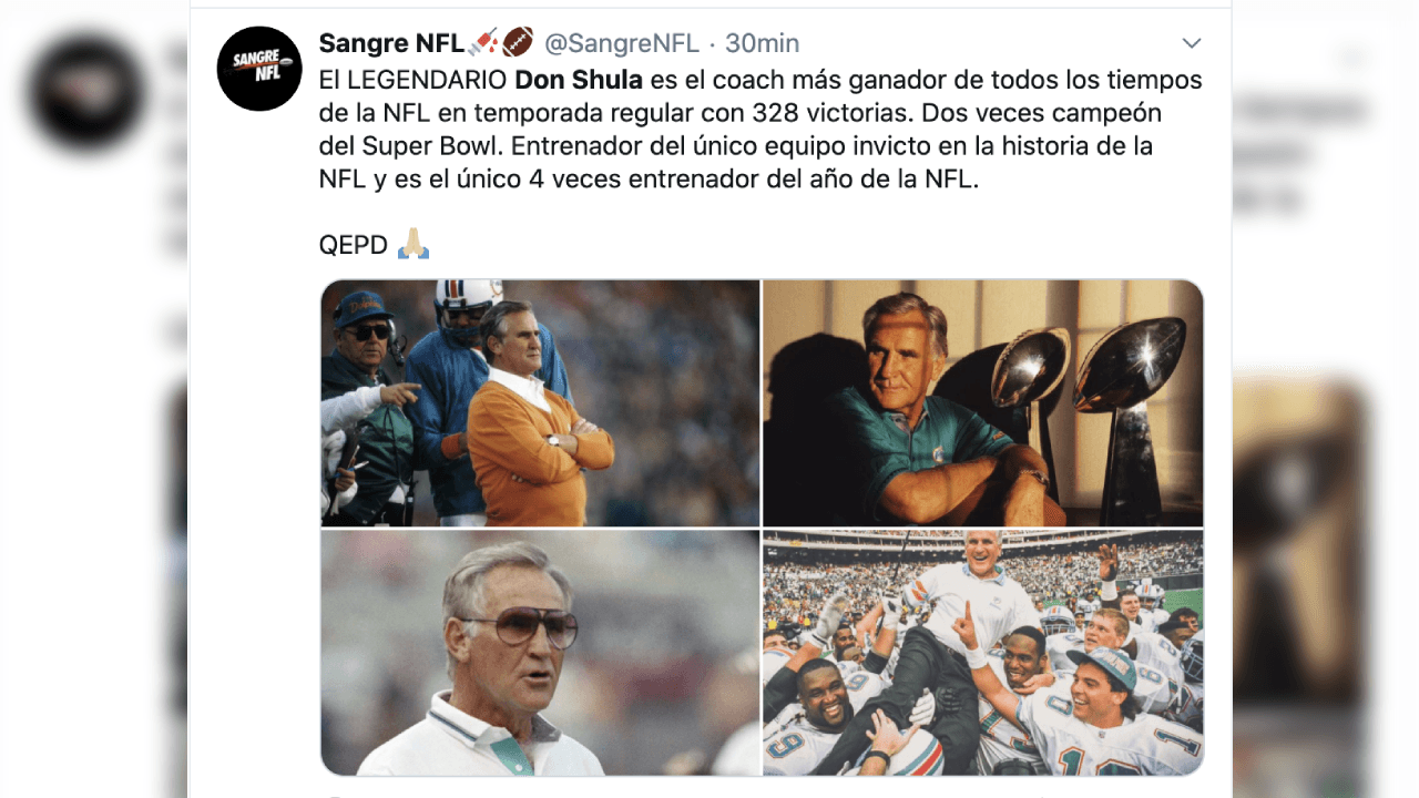 Inesperado fallecimiento de Don Shula conmociona al deporte y así reaccionan en redes sociales.
