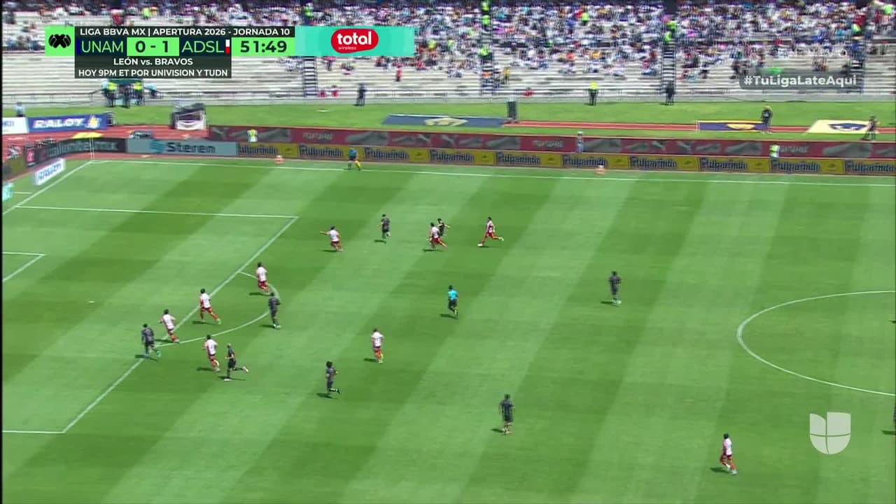 ¡GOL!  anota para Pumas UNAM. Rodrigo López