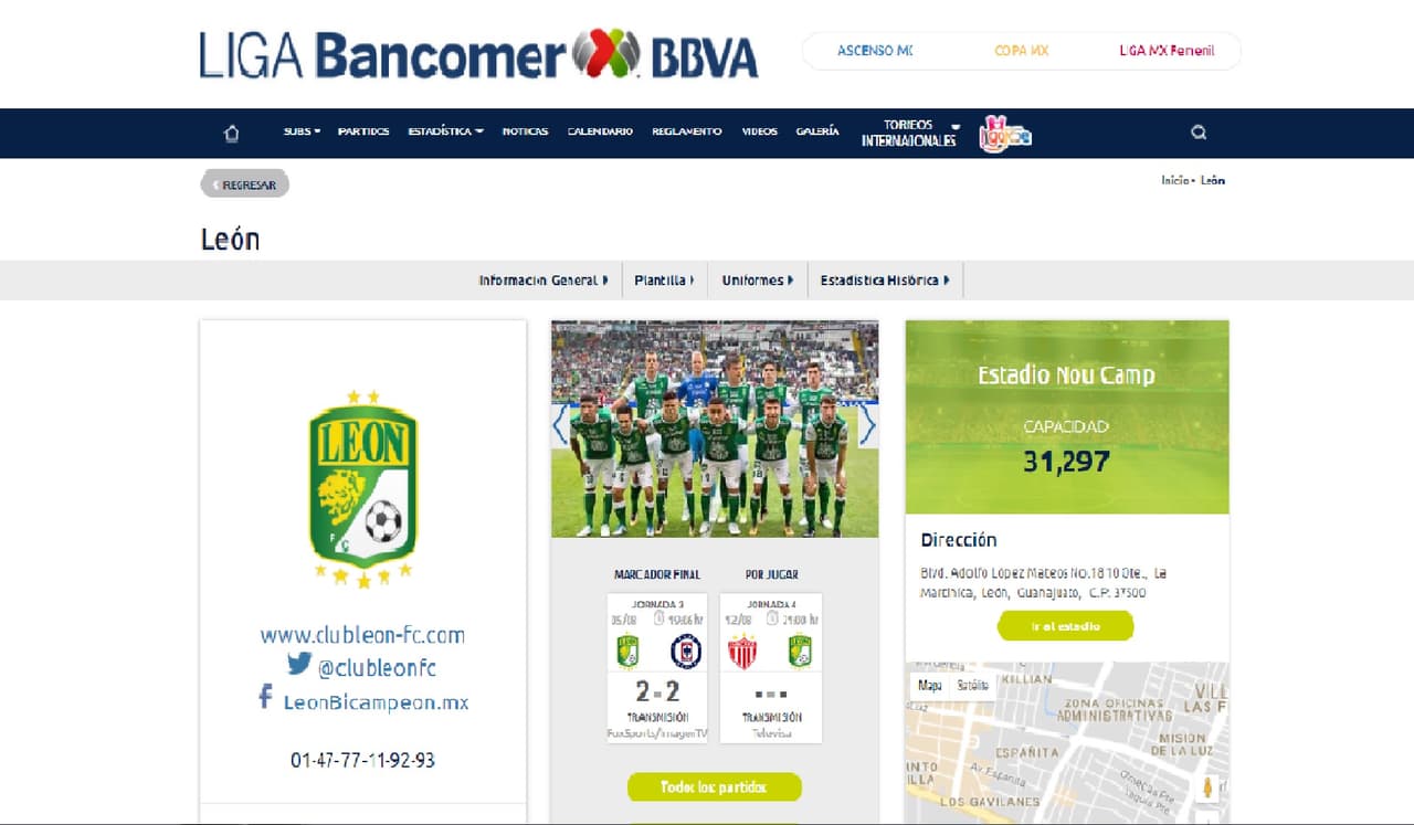 La dirección del documento coincide con la registrada ante la Liga MX.