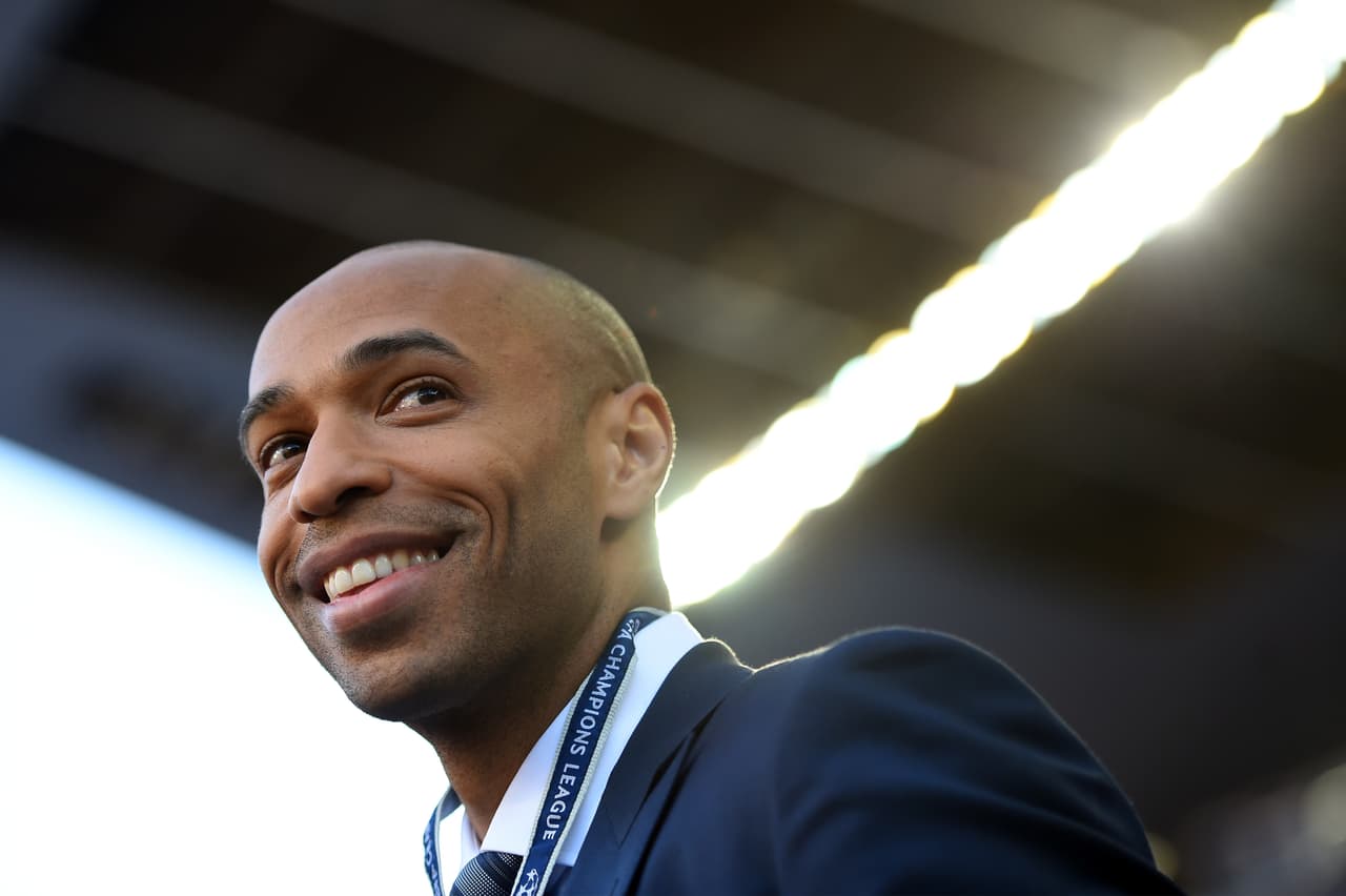 BARCELONA, SPAIN - MAY 06: Former player and TV commentator Thierry Henry lookson prior to kickoff during the UEFA Champions League Semi Final, first leg match between FC Barcelona and FC Bayern Muenchen at Camp Nou on May 6, 2015 in Barcelona, Spain. (Photo by Shaun Botterill/Getty Images)