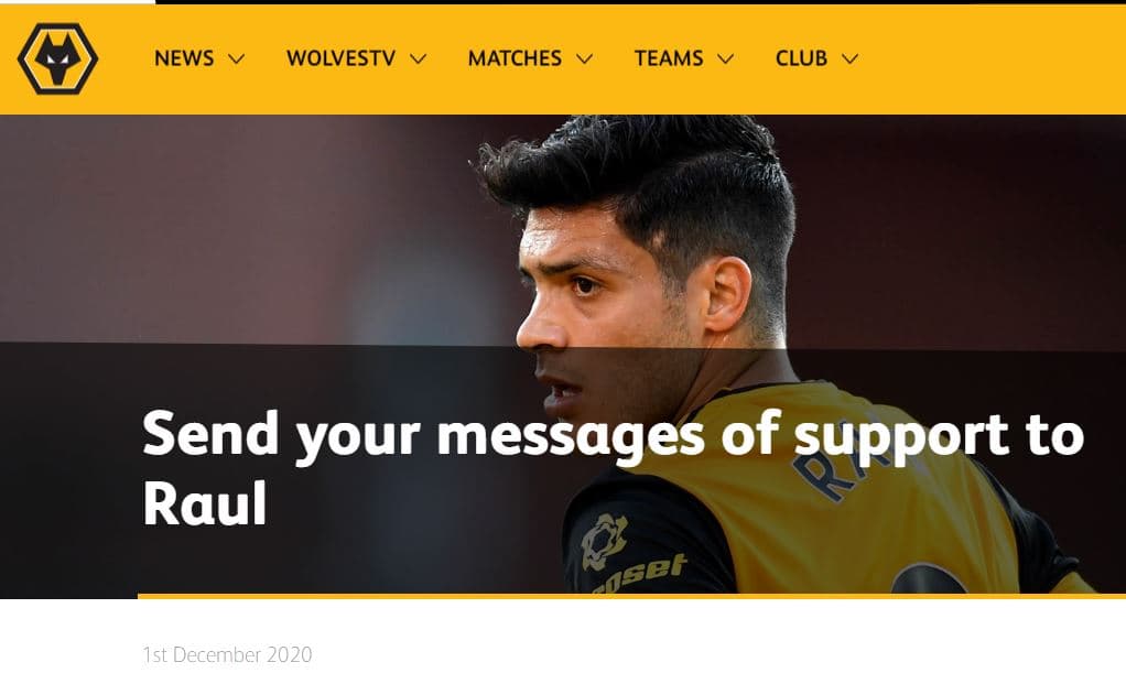 El Wolverhampton abre página para mensajes de apoyo a Raúl Jiménez